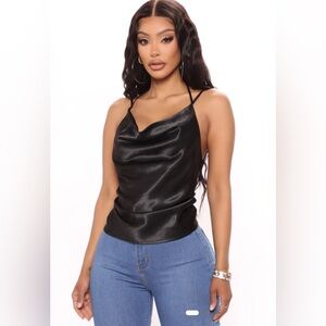 Vacay In Milan Satin Top - Black NWOT